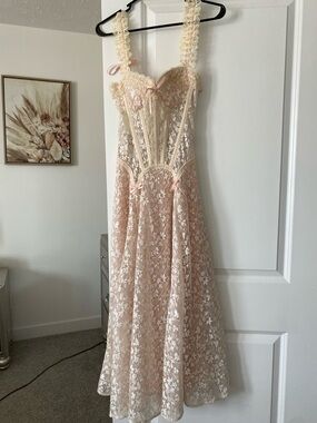 Sheer Floral Lace Maxi Dress in Blush Pink